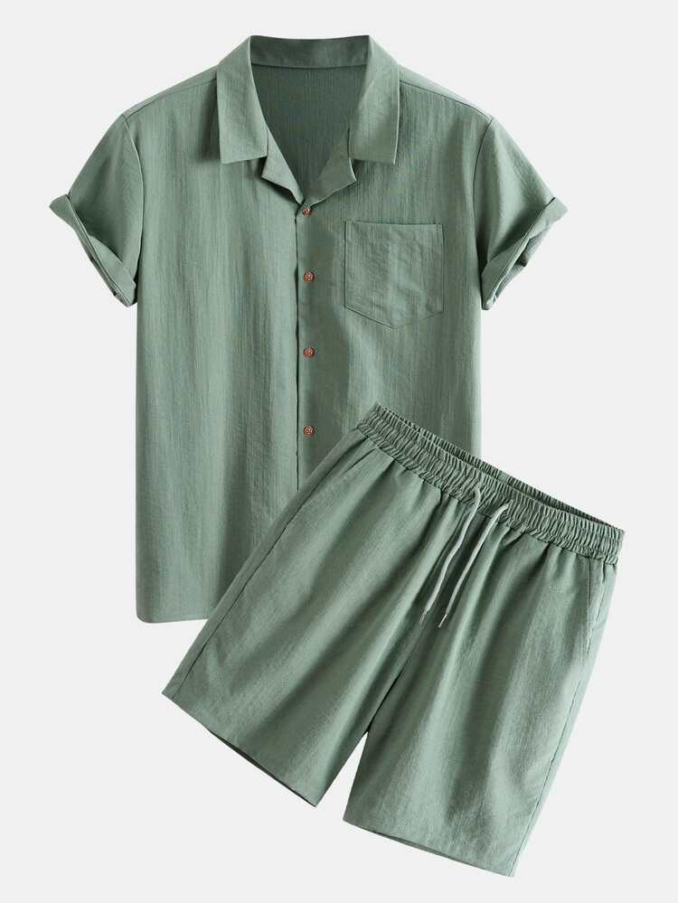 Men Pocket Patched Shirt & Drawstring Waist Shorts | SHEIN