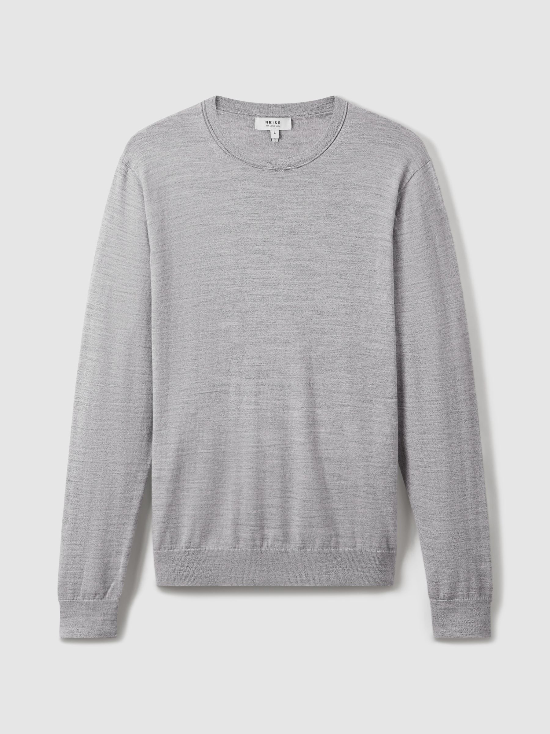 Merino Wool Crew Neck Jumper in Soft Grey Mouline | Reiss UK