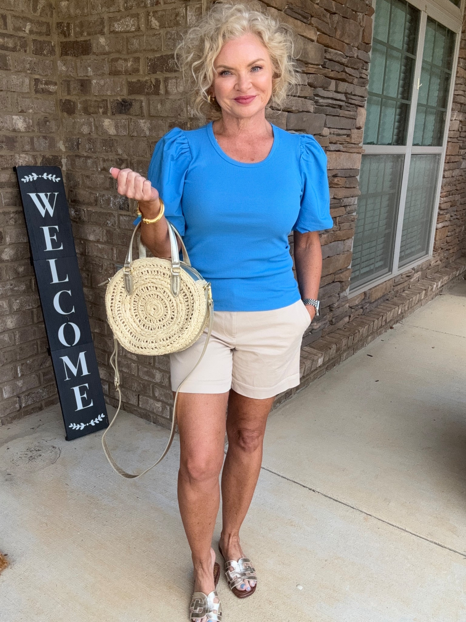 Casual yet polished everyday outfit! This top is the most gorgeous blue, and I’m wearing it in Small. Shirts are size 6.  Woven/gold bag and gold sandals round out the look. 

Summer outfit
Summer style
Casual outfit
Fashion over 40
Petite fashion
Midlife fashion
Fashion in my 50s

#stylewithserena
#petitefashion
#midlifefashion
#fashionover40

#LTKFindsUnder100 #LTKStyleTip #LTKPetite