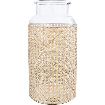 Bloomingville 14.5"H Glass Vase with Decorative Cane Sleeve,Beige | Amazon (US)