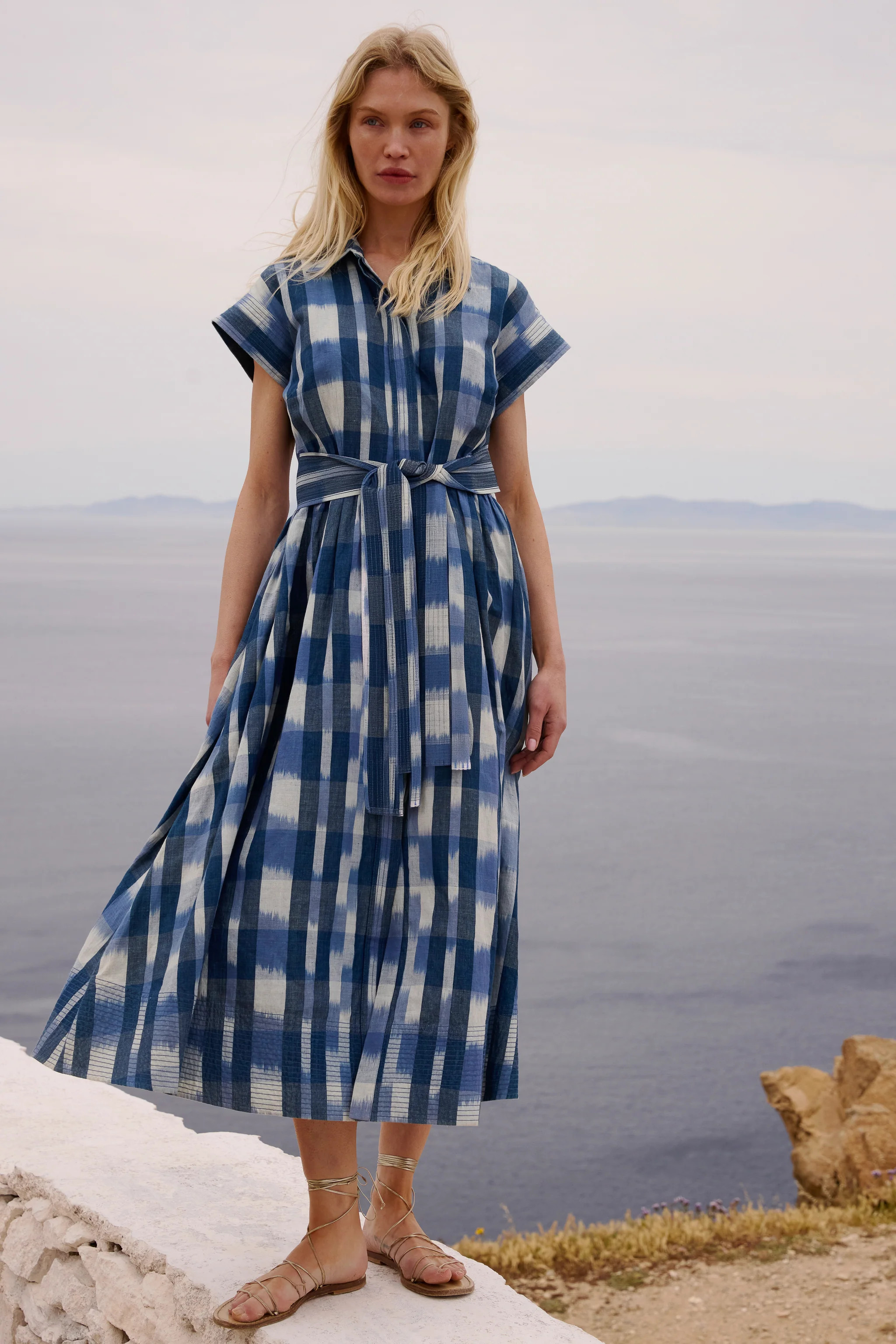 Belted Shirt Dress- Beckett Navy | Oliphant Design