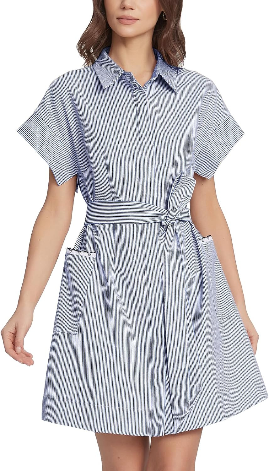 YEXPINE Women’s Summer Striped Casual Shirt Dress with Tie Waist | Amazon (US)