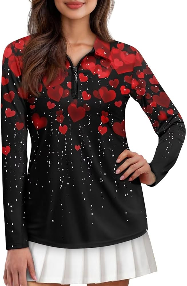 Women's Long Sleeve Golf Polo Shirts Quarter Zip Pullover Quick Dry Athletic Workout Tennis Top X... | Amazon (US)