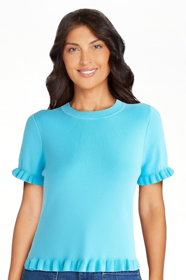 Free Assembly Women\u2019s Ruffle Trim Sweater with Short Sleeves, Lightweight, Sizes XS-XXL | Walmart (US)