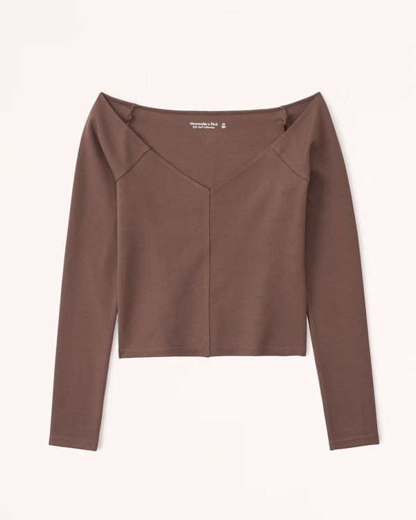 Women's Long-Sleeve Off-The-Shoulder Ponte Top | Women's Tops | Abercrombie.com | Abercrombie & Fitch (US)