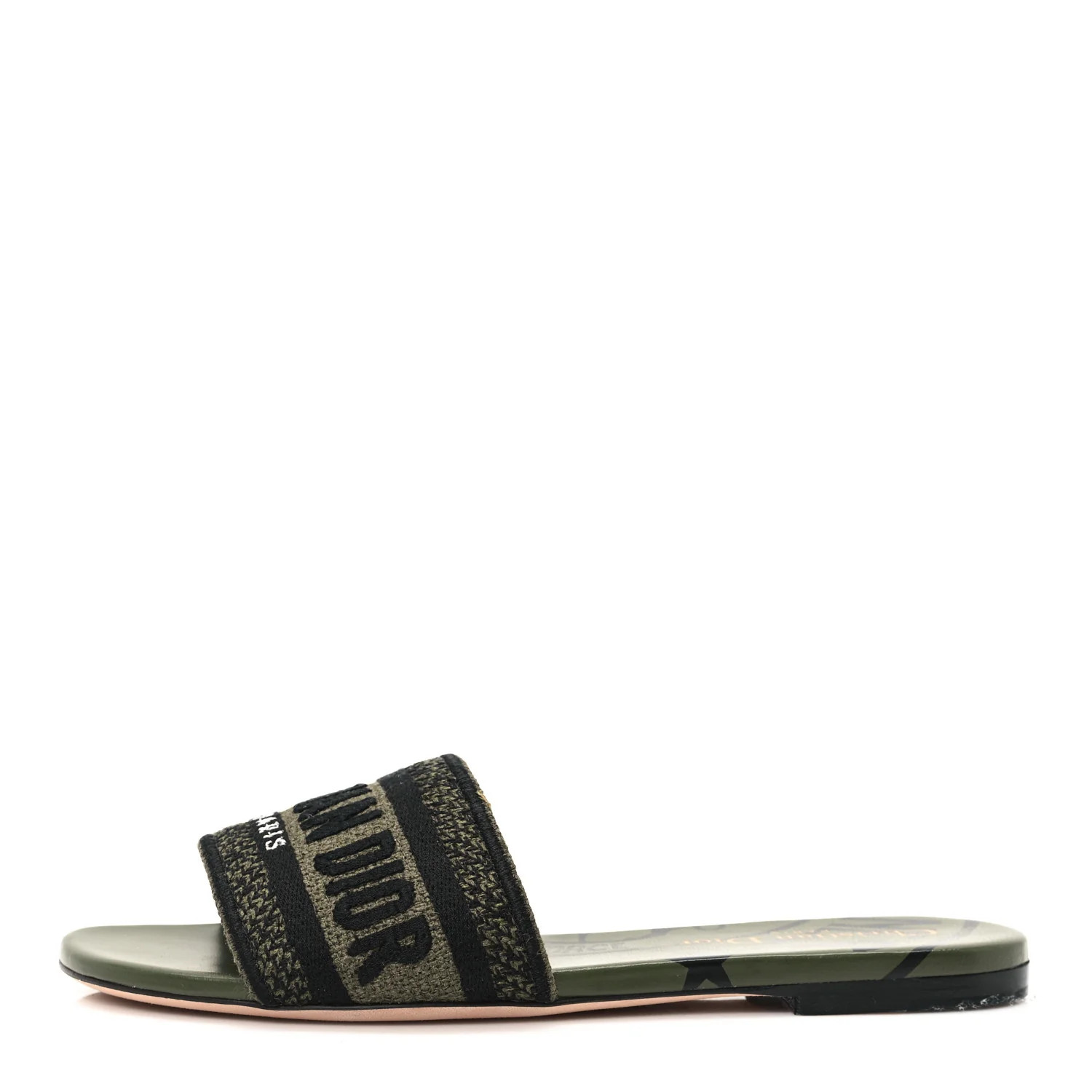 Canvas Union Embroidered Dway Flat Slide Sandals 35.5 Kaki | FASHIONPHILE (US)