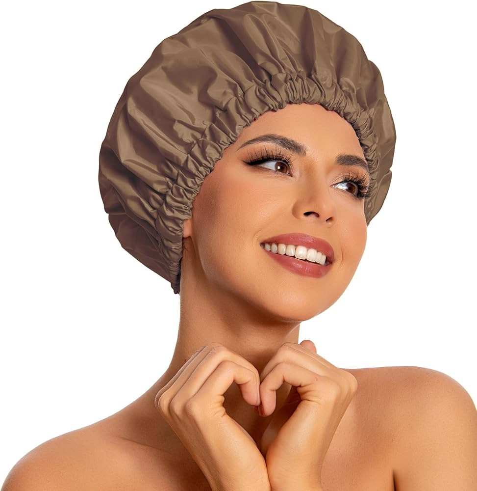 Reusable Shower Cap for Women, Large Waterproof Shower Bonnet Washable Elastic Band Bath Accessor... | Amazon (US)
