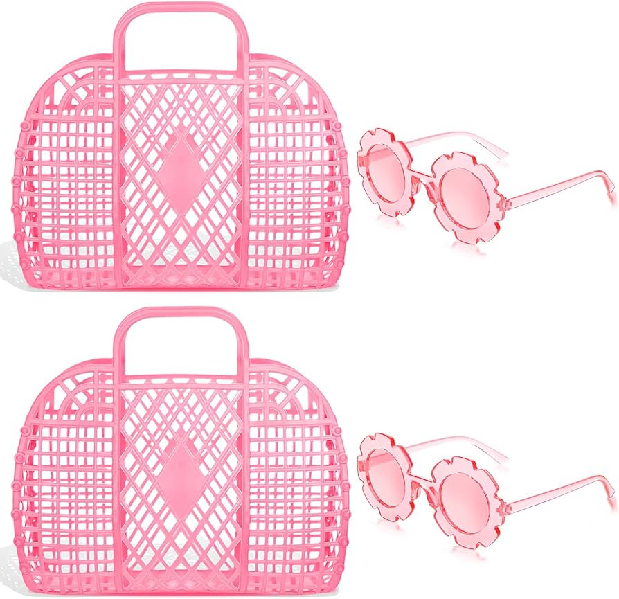 Zubebe 4 Pcs Jelly Bags Tote Basket Reusable Gift Basket Girls Beach Bag for Kid with Flower Sung... | Amazon (US)