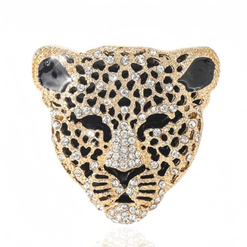 KKAMAGI Vintage Black Enamel Spotted Animal Leopard Head Brooch Cheetah Pin Rhinestone Crystal Lapel Badge(Golden) | Amazon (US)