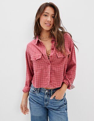 AE Cropped Flannel Shirt | American Eagle Outfitters (US & CA)