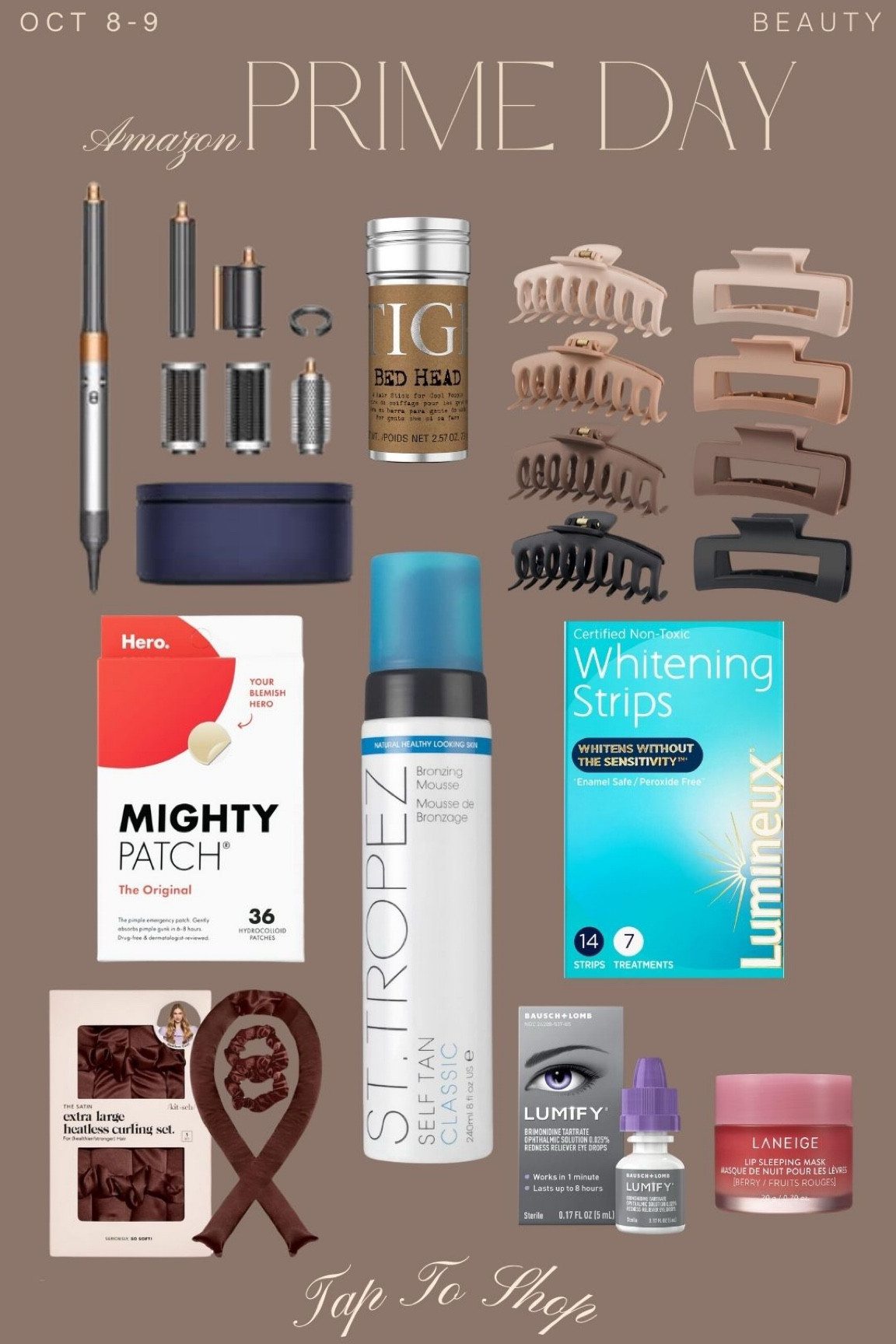 Amazon prime day beauty favorites hair clips hair wax saint tropez tanning cream might patch pimple patches laneige lip sleeping mask lumify whitening eye drops  heartless curling set

#LTKxPrimeDay
