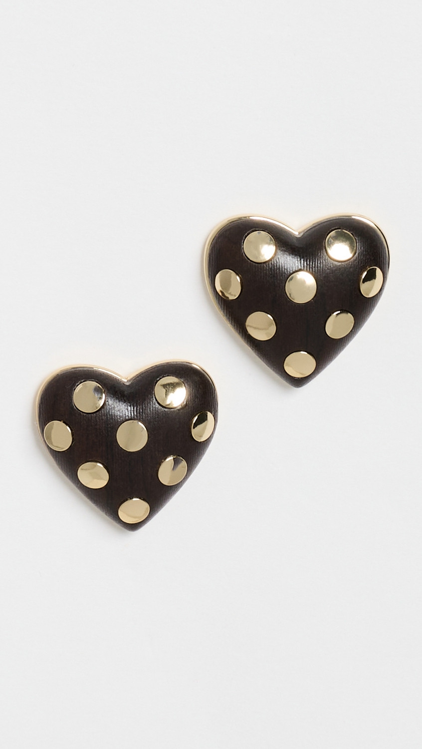 The Studded Wood Heart Earrings - 12k Shiny Gold/Walnut | Shopbop