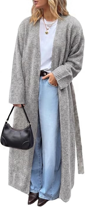Tankaneo Womens Long Cardigan Sweater Oversized Open Front Coat with Belted | Amazon (US)