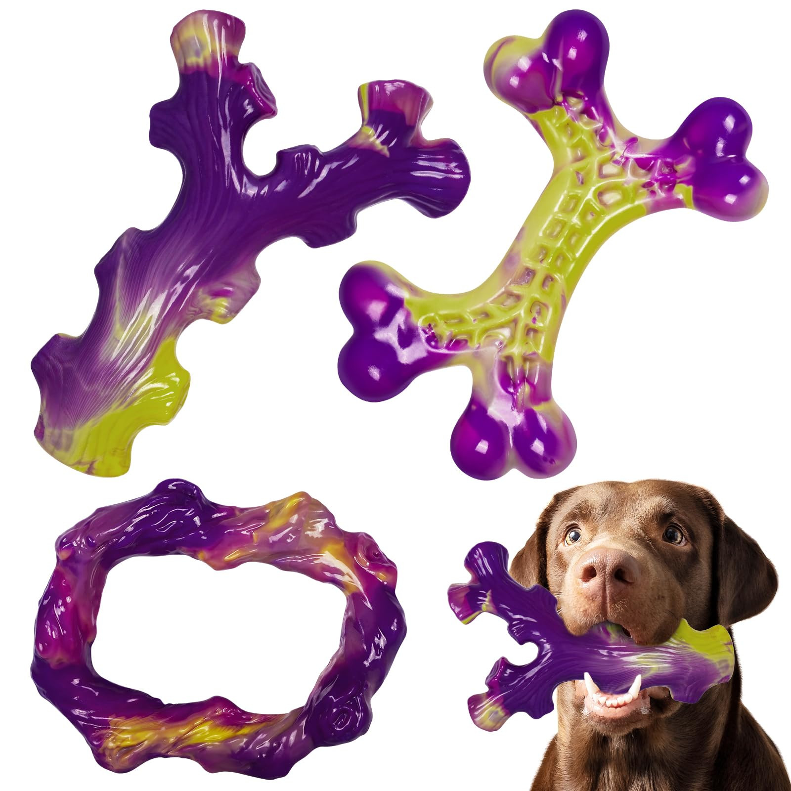 Tough Dog Toys for Aggressive Chewers 3 Pack, Indestructible Dog Toy for Large Dogs, Bacon Flavor... | Amazon (US)