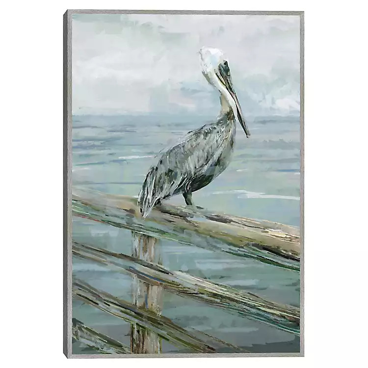 New! Pierside Pelican Framed Canvas Art Print | Kirkland's Home