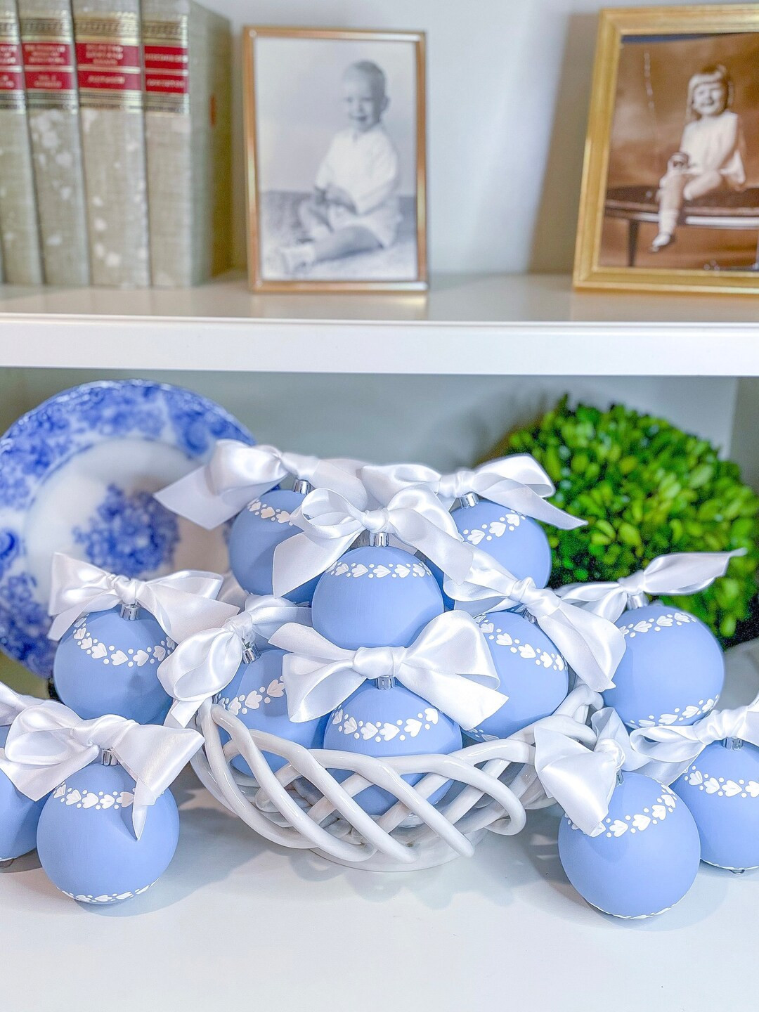 Blue and White Wedgwood Jasperware Inspired Boxwood & Berry Ornament. | Etsy (US)