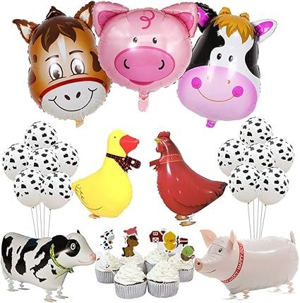 Farm Animal Party Decorations Farm Walking Balloons Cupcake Toppers for Boy or Girls Barnyard Bir... | Amazon (US)