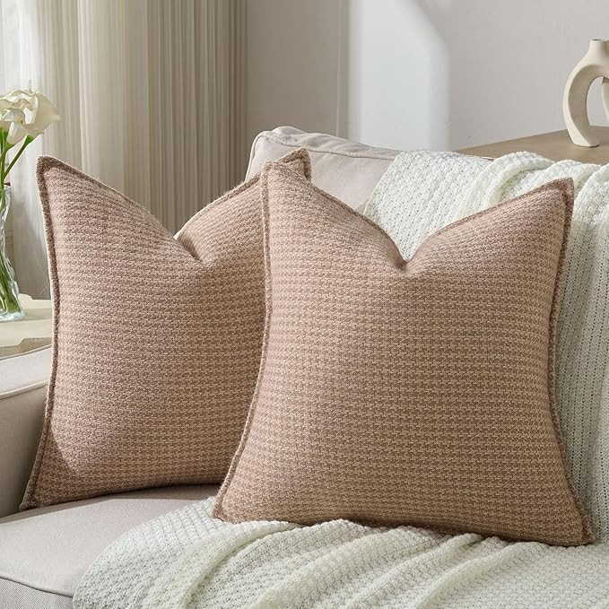 FUTEI Camel Decorative Throw Pillow Covers 18x18 Inch Set of 2,Soft Houndstooth Gingham Textured ... | Amazon (US)
