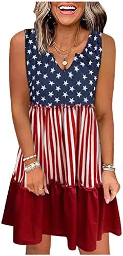CHUNTIANRAN American Flag Star Vertical Striped Ruffled Mini Dress Women 4th of July Patriotic Dr... | Amazon (US)