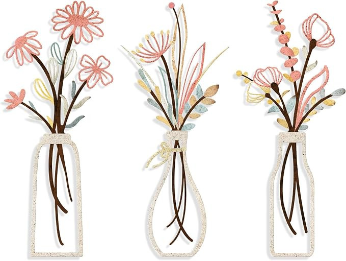 Pigort 3 Pieces Metal Flowers Wall Arts - Rustic Farmhouse Style Décor Metal Wall Art Black Mini... | Amazon (US)