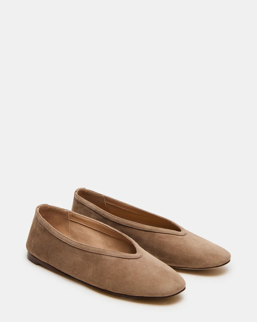 LENI Taupe Suede Square-Toe Ballet Women's Flat | Steve Madden (US)