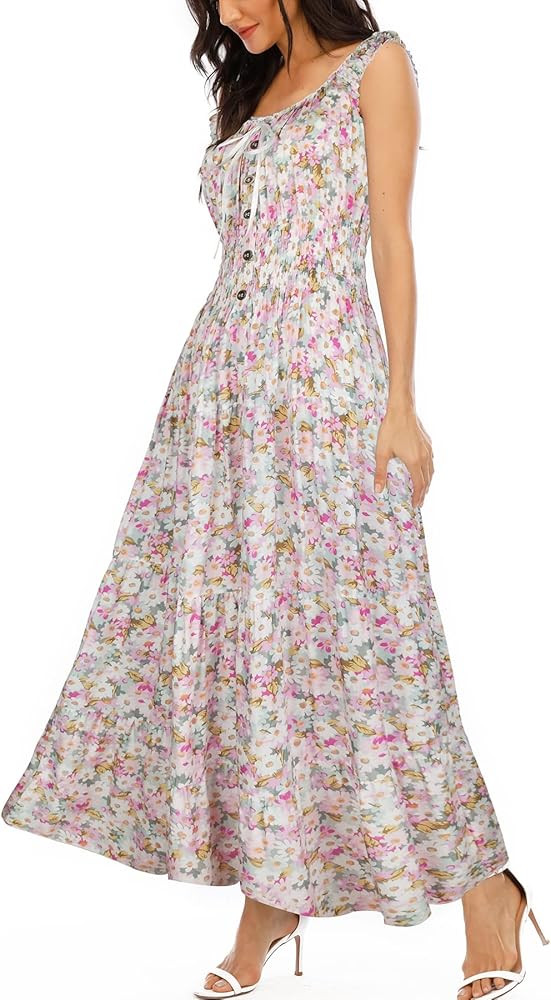 OSTOO Women's 2025 Summer Boho Floral Print Tiered Casual Flowy Long Maxi Dress | Amazon (US)