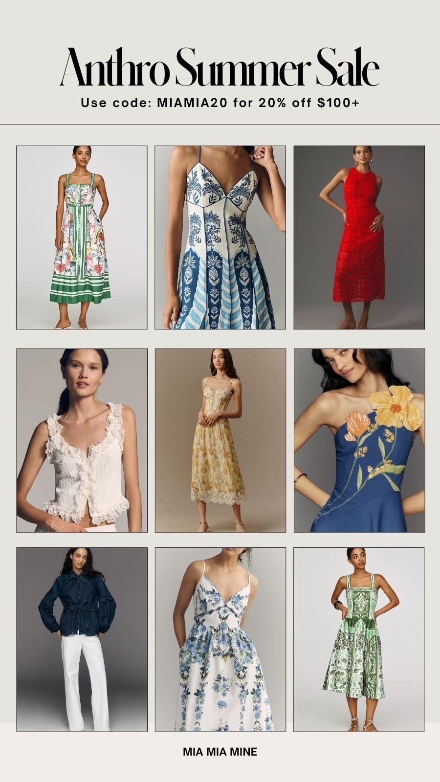 Anthropologie summer dresses and tops on sale
Use code MIAMIA20 for 20% off orders $100+
Farm Rio dresses and vacation outfits on sale

#LTKSaleAlert #LTKOver40 #LTKmomlife