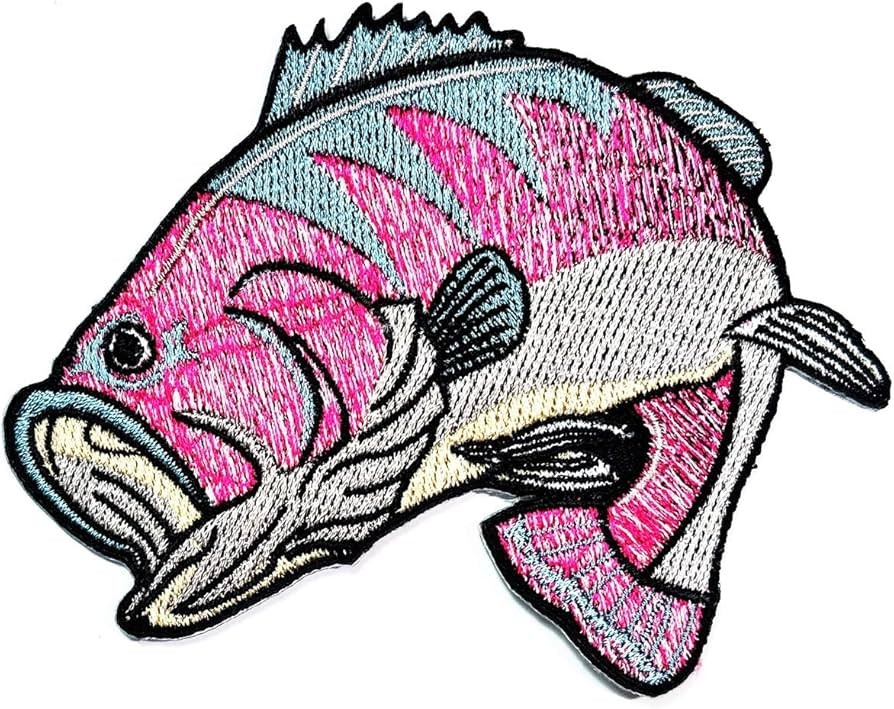 Cute Pink Bass Fishing Embroidered Iron on Patch Cartoon Stickers Pretty Sewing On Patches Reward... | Amazon (US)
