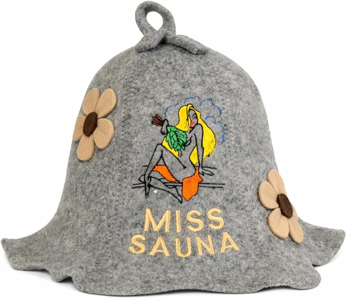 Sauna Hat 'Miss Sauna Flower' Grey - 100% Organic Wool Felt Hats for Russian Banya - Protect Your... | Amazon (US)