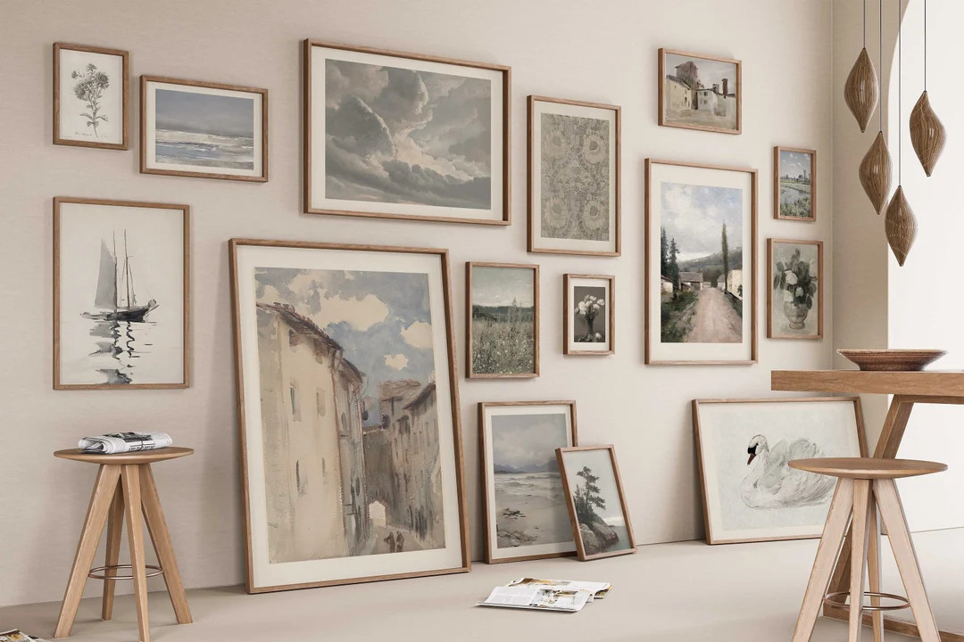 Set of 70 Neutral Vintage Art Prints, Neutral Gallery Wall Art, Earth-tone Home Decor, Vintage So... | Etsy (US)