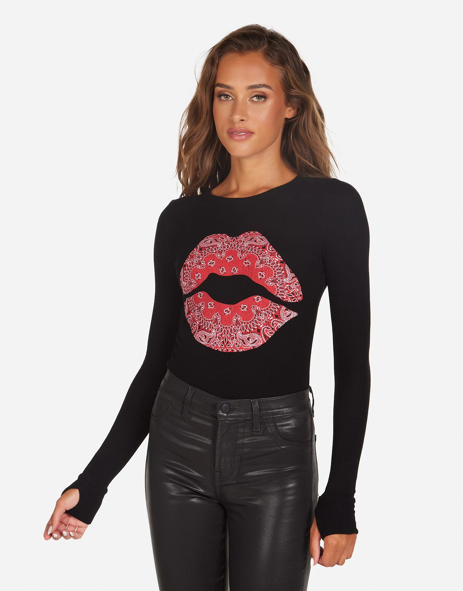 Bandana Lip Thermal L/S Top in Black | McKinley by Lauren Moshi | Lauren Moshi