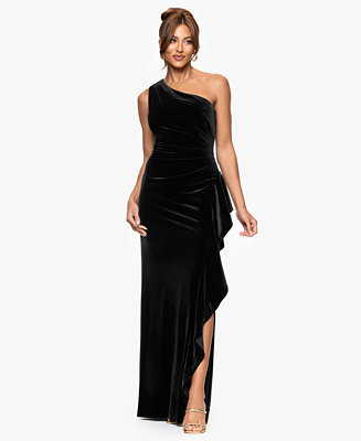 Women's Velvet One Shoulder Long Ruffle Dress | Macy's
