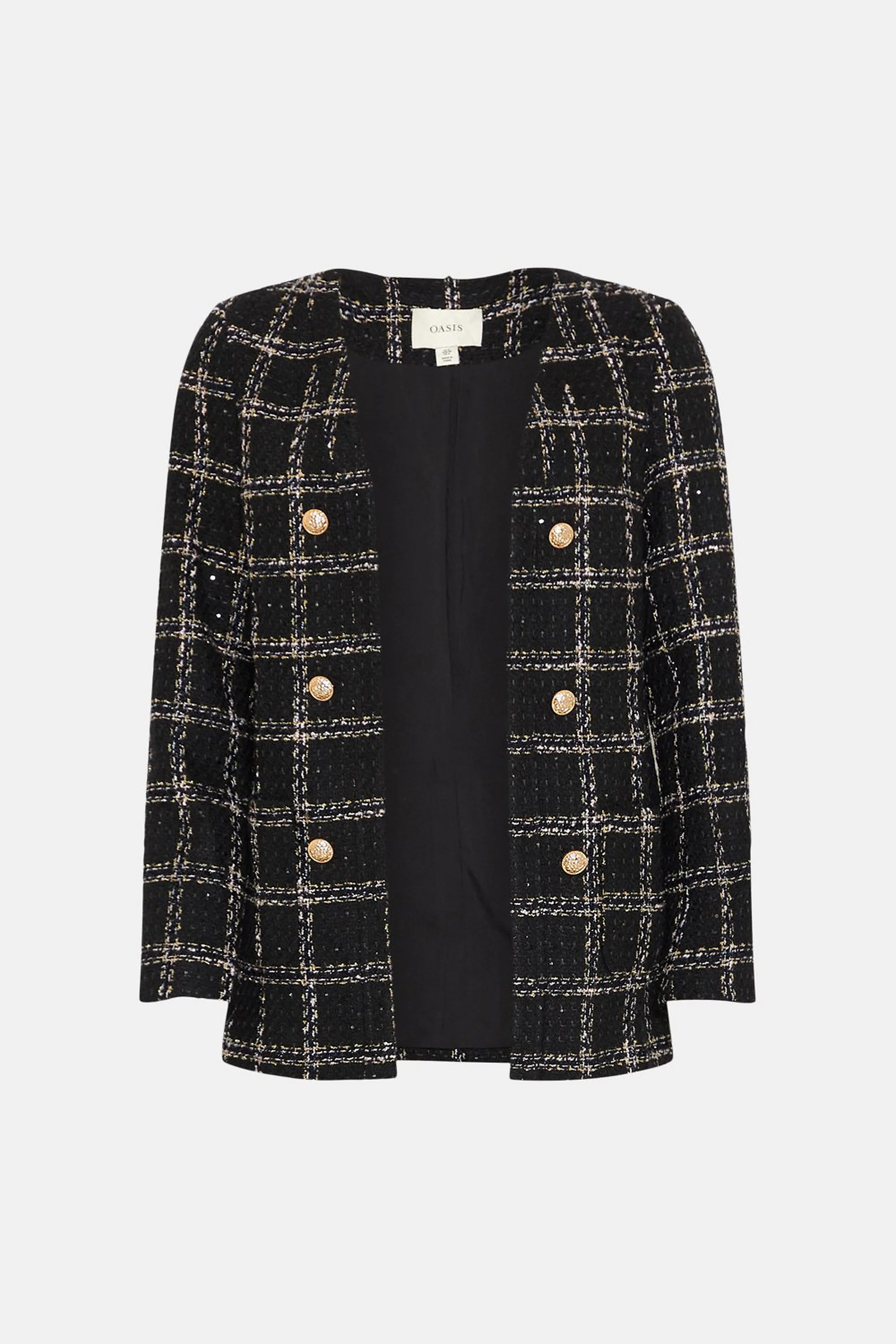 Check Tweed Sequin Button Detail Blazer | Oasis UK & IE