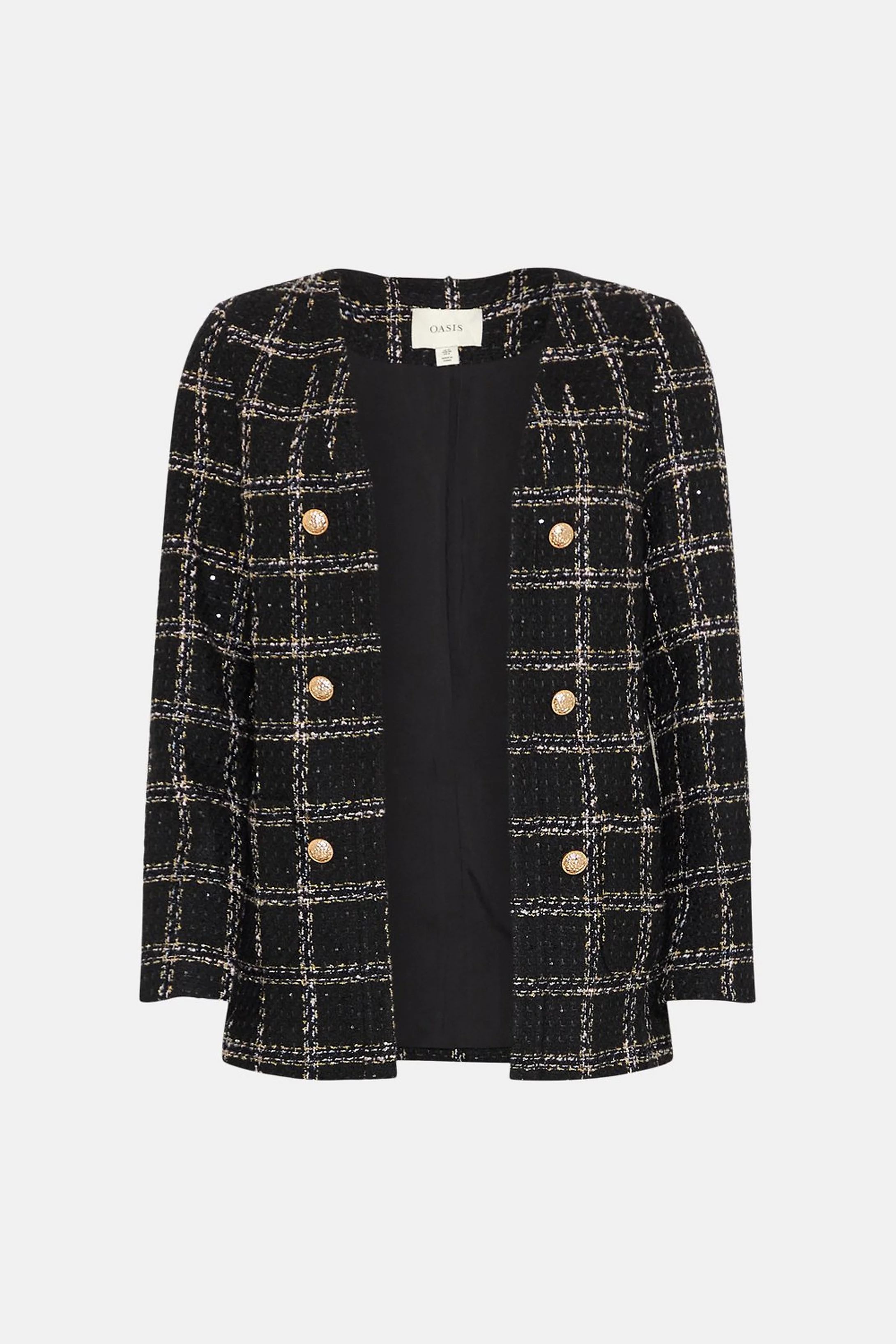Check Tweed Sequin Button Detail Blazer | Oasis UK & IE