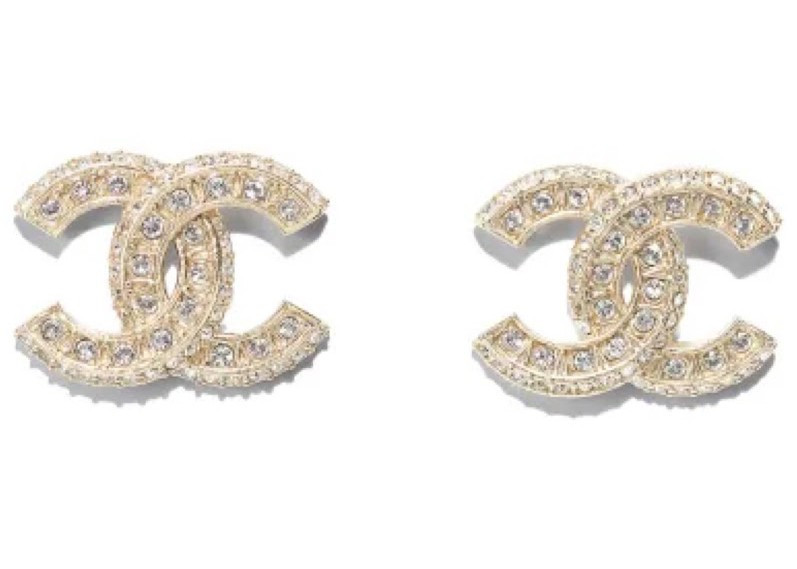 Women's Chanel Crystal CC Stud Earrings in Gold | StockX