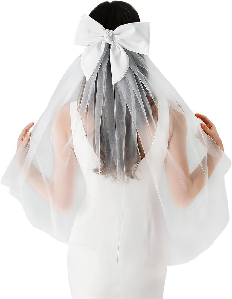 Veils for Women Wedding White Tulle Bride Bow Veil Clip Elegant Bride Accessories for Bachelorett... | Amazon (US)