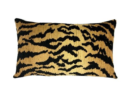 Tiger Pillow Cover - Black Tiger Stripes on Honey Gold Background - Lumbar / Rectangle Sizes - Wo... | Etsy (US)