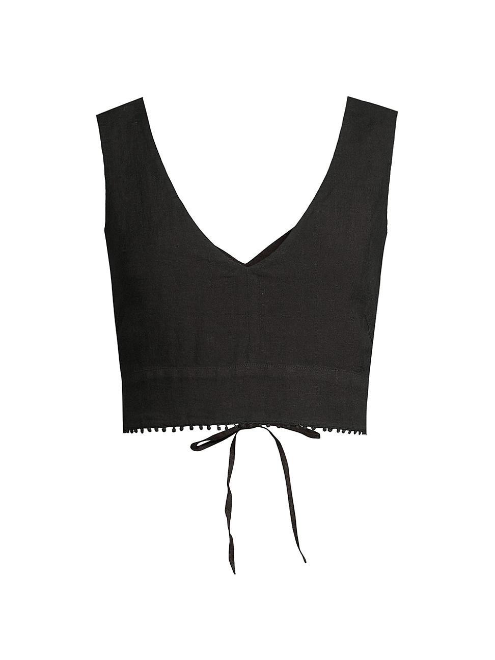 Women's Lace-Up Linen Crop Top - Black - Size XL | Saks Fifth Avenue