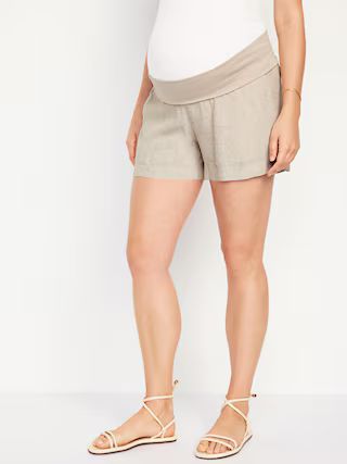 Maternity Rollover-Waist Linen-Blend Shorts -- 3.5-inch inseam | Old Navy (US)