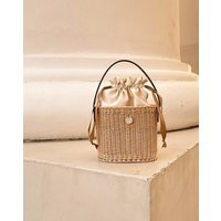 Straw Bucket Bag, Wicker Summer Beach Leather Strap, Straw Purse, Woven Pansy No.2 | Etsy (US)