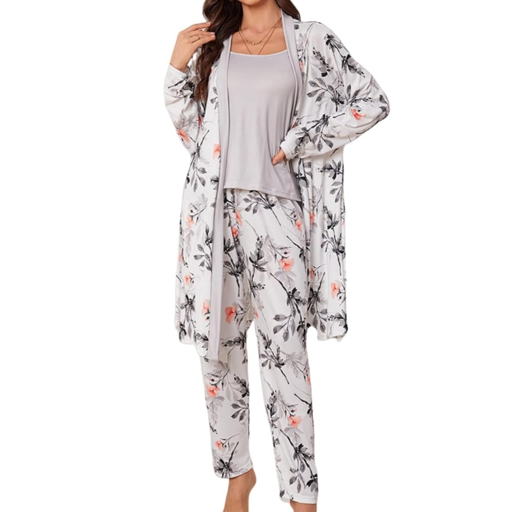 Tenna Teki Women's Floral Print Pajama Set with Robe -Lightweight Comfortable and Soft Sleepwear ... | Amazon (US)