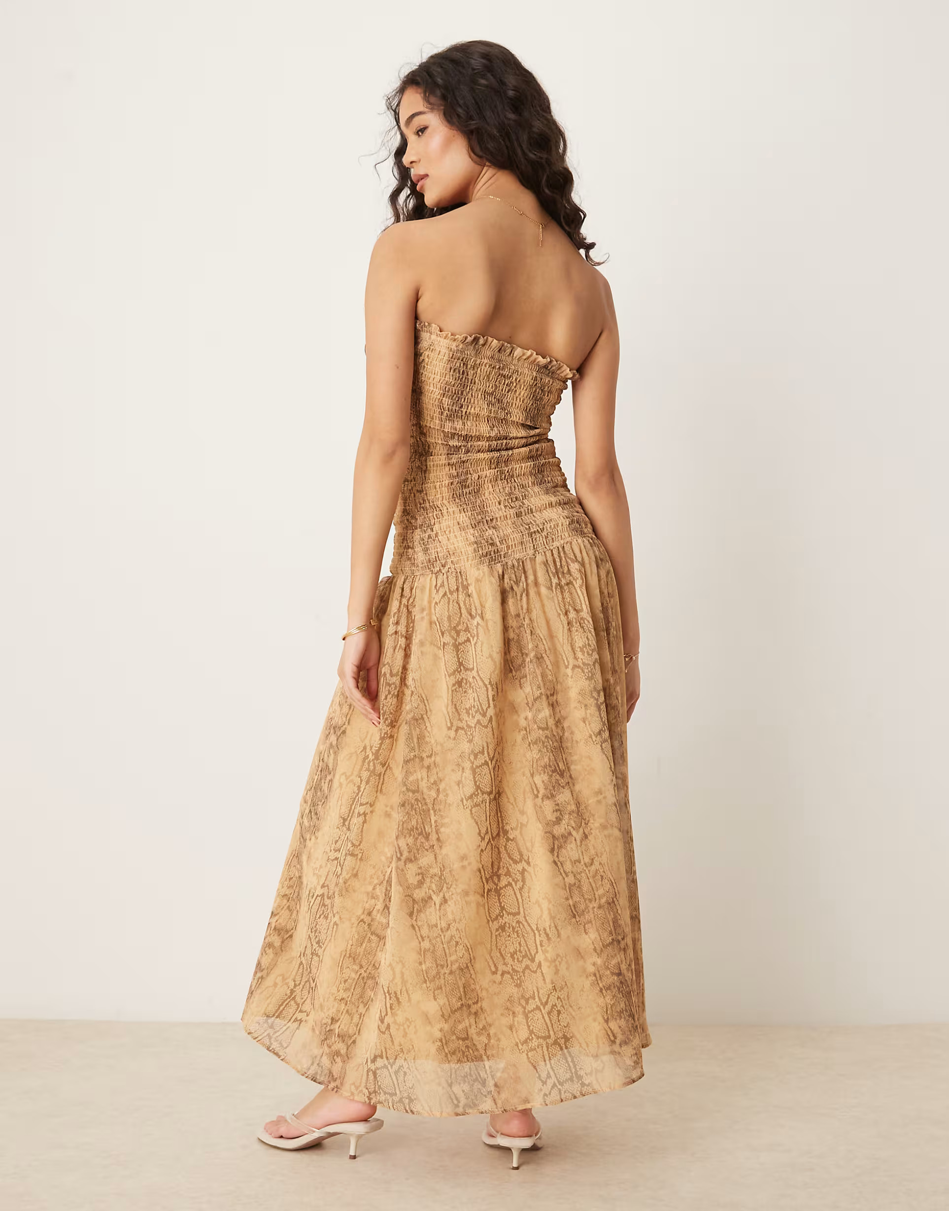 ASOS DESIGN shirred chiffon drop waist maxi dress in snake print | ASOS (Global)