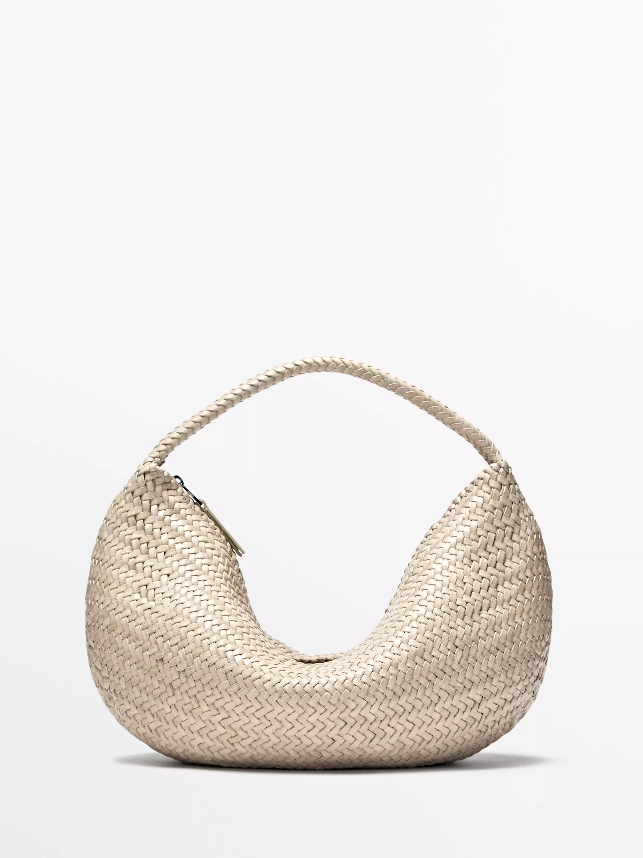 Braided leather half-moon bag | Massimo Dutti UK