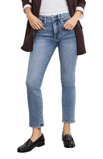 Good American Soft-Tech Good Legs Mid Rise Straight Leg Jeans in Indigo988 at Nordstrom Rack, Size 14 | Nordstrom Rack