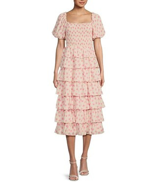 Puff Short Sleeve Tiered Ruffle Dress | Dillard's