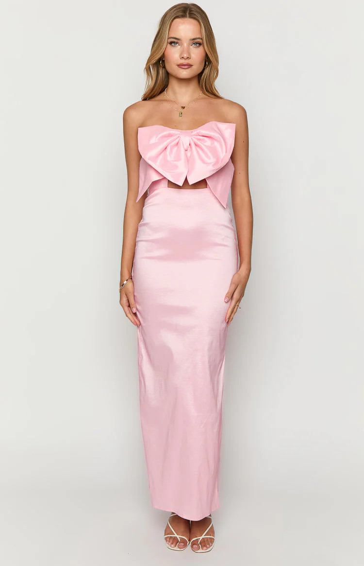 Viar Pink Bow Maxi Dress | Beginning Boutique (US)