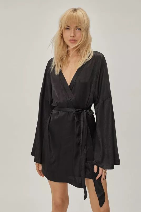 Satin Jacquard Wrap Front Mini Dress | Nasty Gal (US)