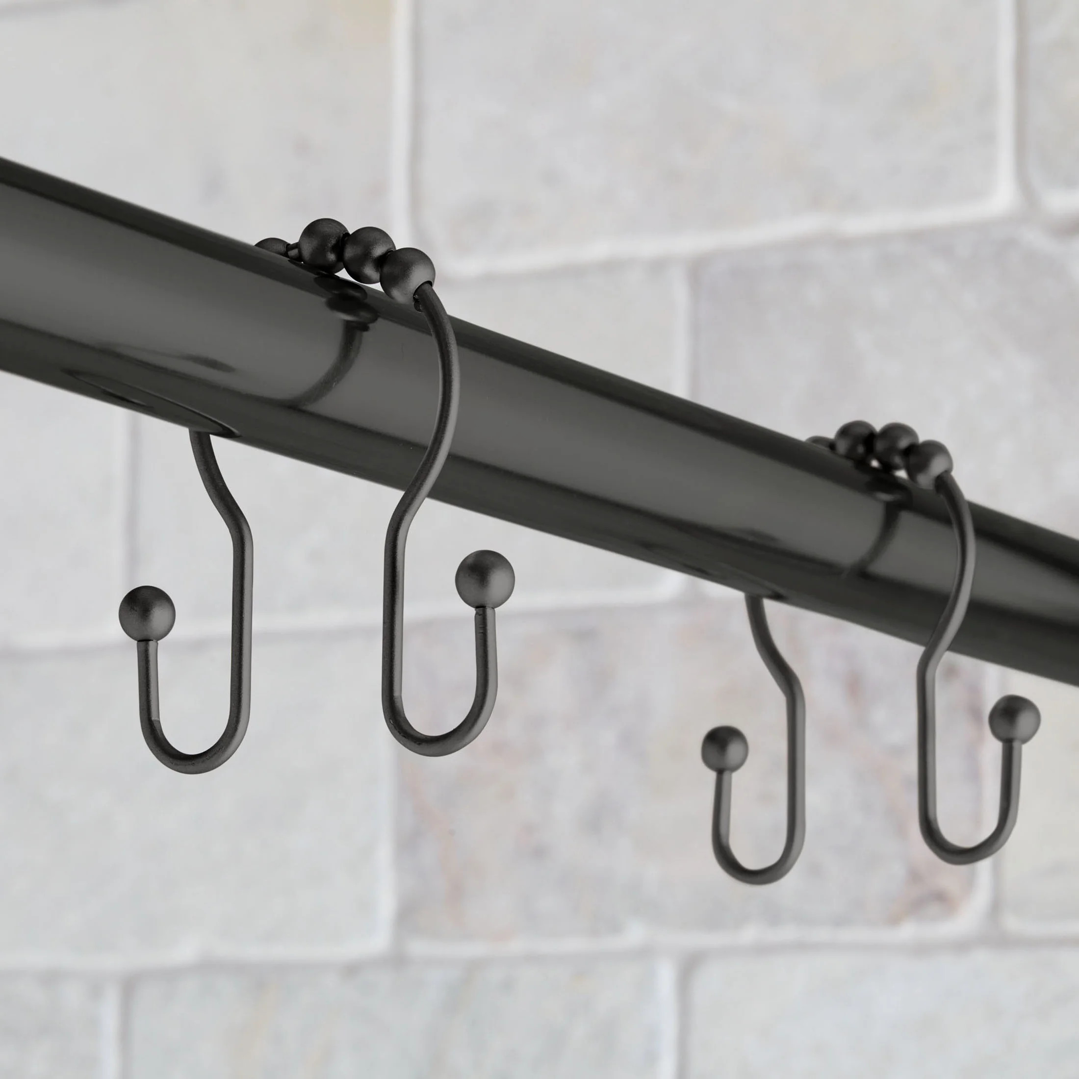 Better Homes & Gardens Rustproof Stainless Steel Double Easy Glide Shower Hooks, Matte Black, 12 | Walmart (US)