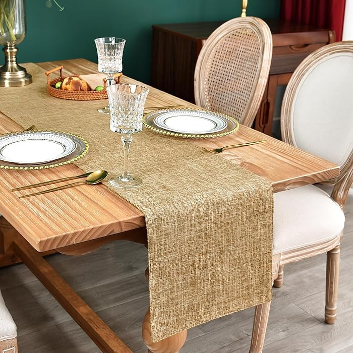 Farmhouse Rustic Faux Linen Table Runner Neutral Coffee Table Runners Double Layer Reversible Rec... | Amazon (US)
