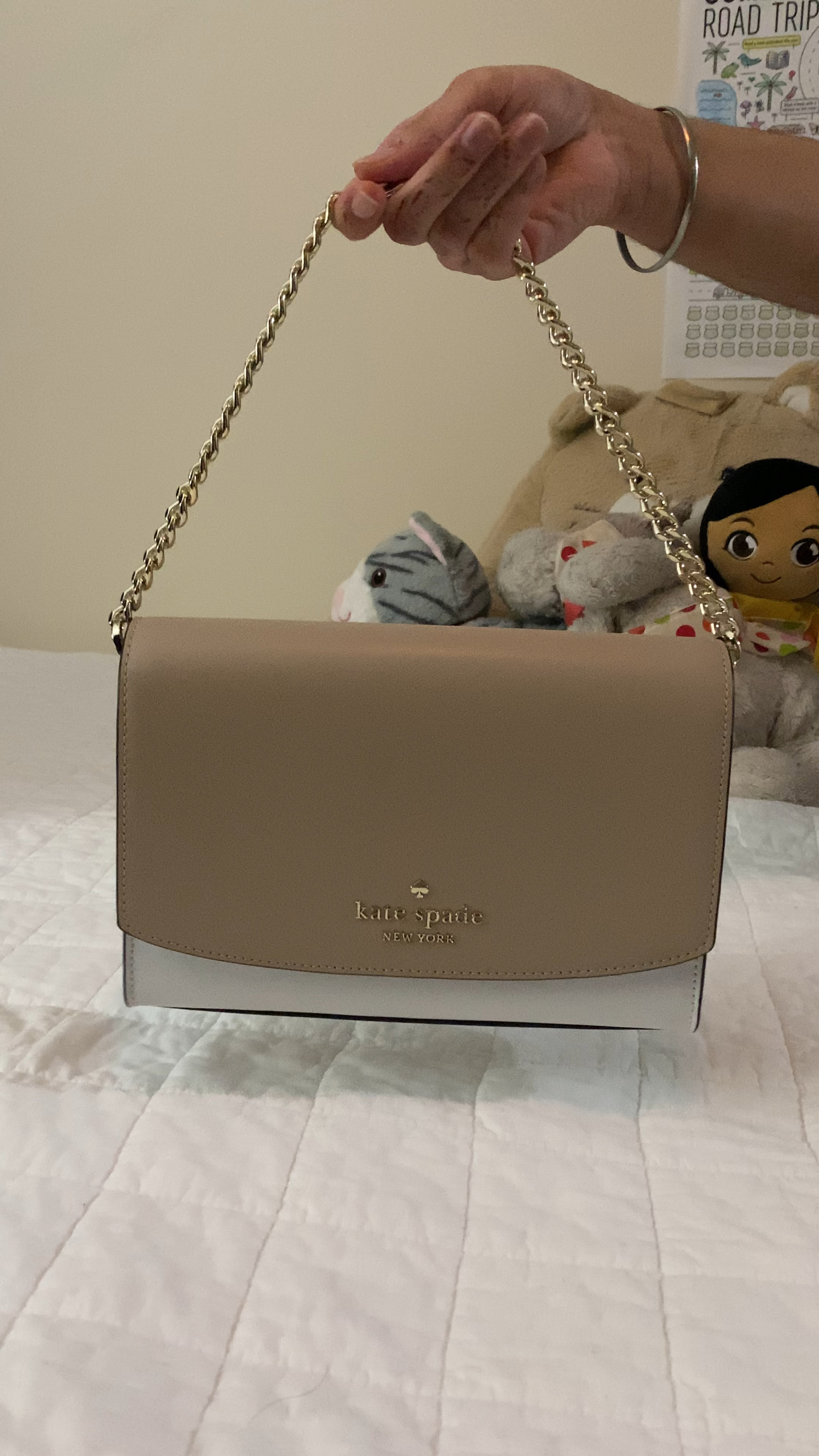 My new purse!

Fits my wallet, phone, lipstick, meds and my powder sunscreen. Comes with a black leather strap to go across the body.